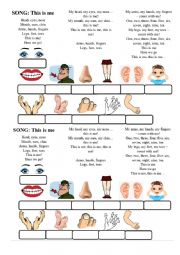 English Worksheet: Body parts - worksheet and song