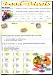 English Worksheet: FOOD + MEALS