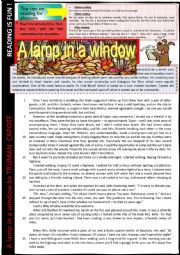 English Worksheet: A lamp in a window - Reading + Comprehension questions + KEY