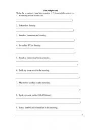 English Worksheet: past simple positive- interrogative and questions
