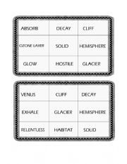 English Worksheet: Environment Vocabulary Bingo Game