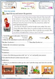 English Worksheet: remedial work 7th form (little red riding hood story)