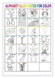 English Worksheet: ILLUSTRATED ALPHABET FOR COLOR