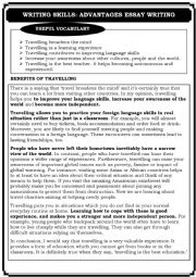 English Worksheet: writing skills benefits of travellin + mobiles phones