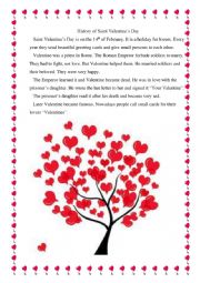 English Worksheet: History of Saint Valentines Day