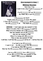 English Worksheet: One Moment In Time - Whitney Houston (Listening exercise + Key)