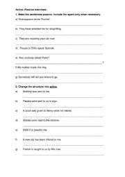 English Worksheet: Active Passive Sentences