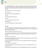 English Worksheet: A2 Level Listening Script and Questions 