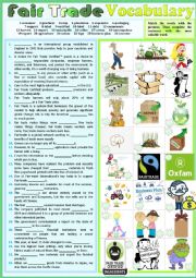 English Worksheet: Fair-Trade vocabulary list - Pictionary + Fill in the gap ex + KEY