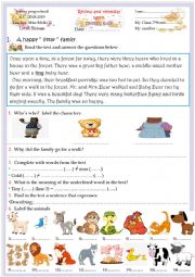 English Worksheet: remedial work 7th form (Goldilocks and the three bears story)