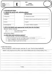 English Worksheet: vocabulary+writing( health giving advice)