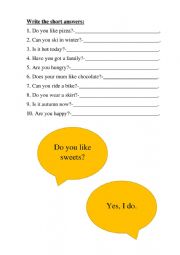 English Worksheet: Short answers