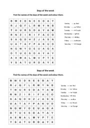 Days of the week Wordsearch