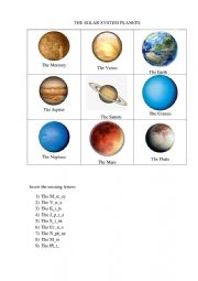 English Worksheet: The solar system planets