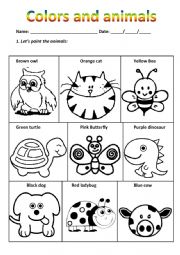 English Worksheet: Colors and Animals