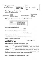 English Worksheet: 7 TH FORM TEST