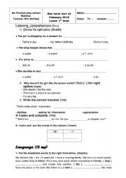 English Worksheet: 7 th form test 