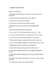 English Worksheet: Common Word Errors