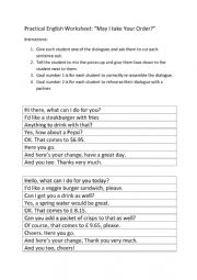 English Worksheet: Restaurant Conversations Worksheet