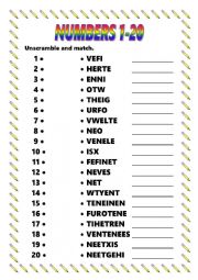 English Worksheet: Unscramble numbers