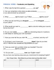 English Worksheet: Phrasal Verbs Vocabulary and Speaking