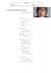 English Worksheet: Imagine- By John Lennon