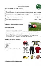 U.S football / Super Bowl worksheet (elementary)
