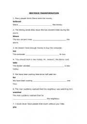 English Worksheet: First Sentence Transformation with Key
