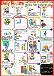 English Worksheet: Daily Routine - Complete the sentences using the correct form of the verb + KEY