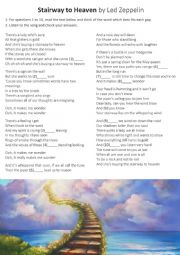 English Worksheet: Fill in the blank - Stairway to Heaven - Led Zeppelin