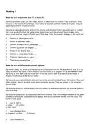 English Worksheet: Reading comprehension with key