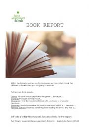 English Worksheet: Successcriteria - Bookreport