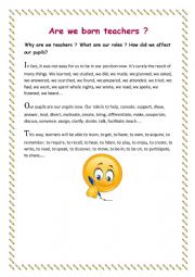 English Worksheet: Are we born teachers?