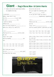 English Worksheet:  Song Activity - Giant   -   RagnBone Man  & Calvin Harris 