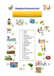 English Worksheet: Shopping at the grocery vocabulary matching with keys