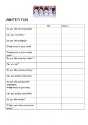 English Worksheet: Winter speaking worksheet