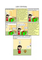 English Worksheet: Julies Birthday (New Puppy) Story Comic Strip Writing Exercise