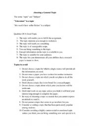 English Worksheet: how to choose a general topic