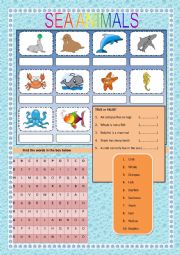 English Worksheet: sea animal wordsearches