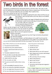 English Worksheet: Two birds in the forest, a fable.