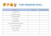 English Worksheet: Find Someone Who - Verb Be