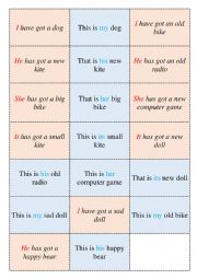 English Worksheet: Possessive adjectives (matching cards)