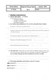 English Worksheet: end of term test 1