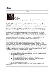 English Worksheet: Biography Bono worksheet