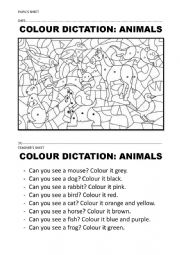 English Worksheet: COLOUR + ANIMAL DICTATION