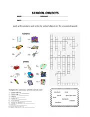 English Worksheet: SCHOOL ITEMS