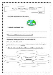 English Worksheet: Pollution A Threat to Our Environment
