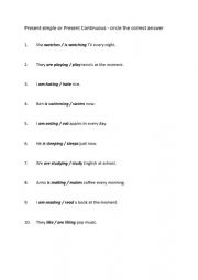 English Worksheet: Present Simple or Present Continuous