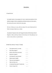 English Worksheet: Reading