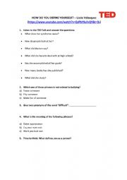 English Worksheet: How do you define yourself_Lizzie Velasquez